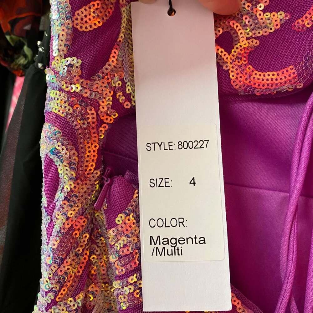 Clarisse Sparkle V-Neck Mermaid Prom Maxi Gown Fuchsia Magenta 800227 Size 4 NWT - Picture 4 of 6